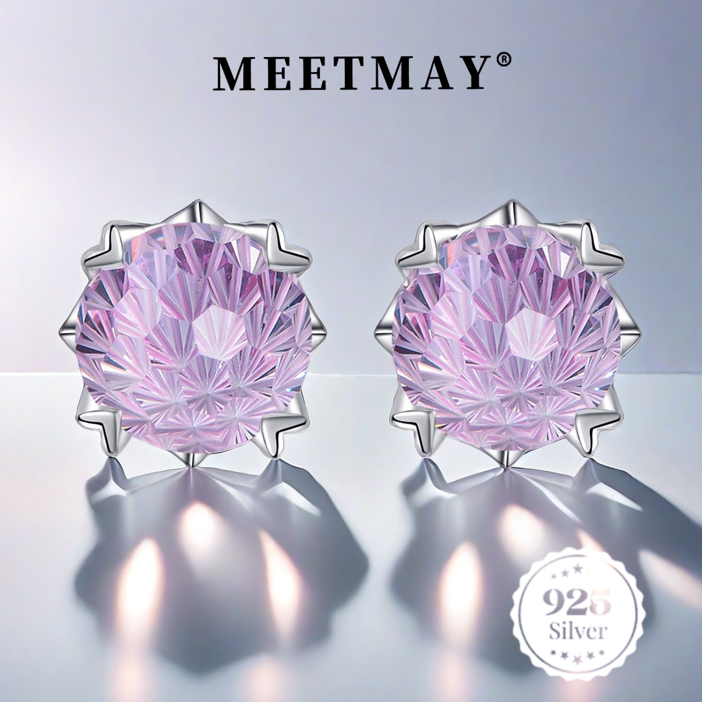 Violet Synthetic CZ Stud Earrings, 18K Gold Plated
